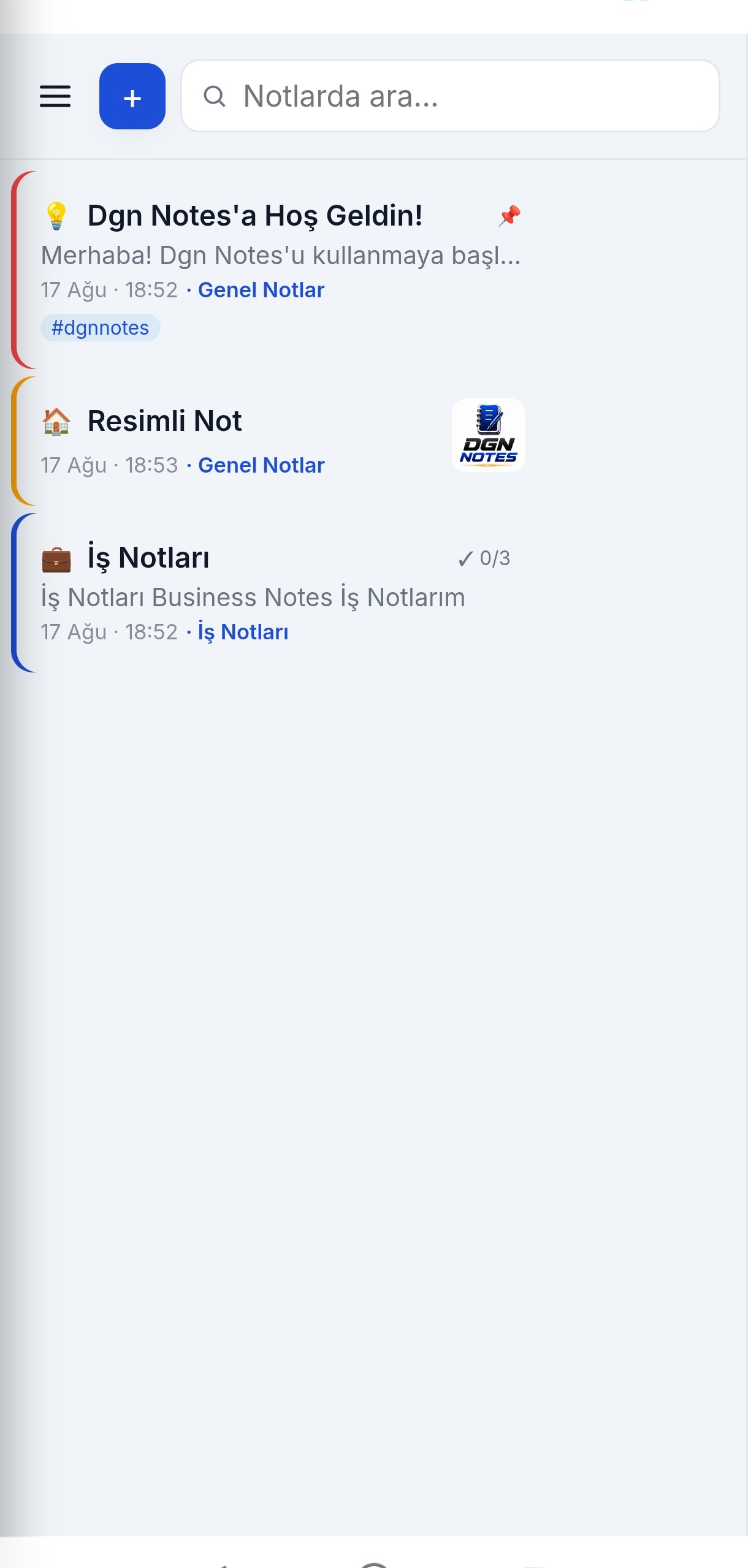 Dgn Notes ana ekran görünümü